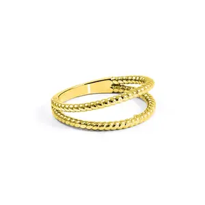 宝石首饰简单的黄金设计纯银珠双扭曲戒指