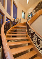 Rampe d'escalier en fer forgé courbé Tanlong avec décorations en bois, installation facile, en métal et bois