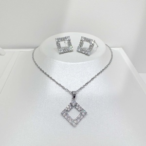 custom plata 925 sterling <b>silver</b> Diamond <b>Necklace</b> and Earring <b>Set</b> Geometric Pave Setting gold plated women wedding jewelry <b>sets</b> - Product Image 5