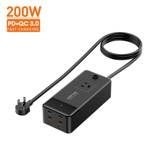 New Arrival 200W GAN Power Socket 6-Port USB Type C With 100-240V 2.5A US Power Adapter Charger 65W PD for Laptops