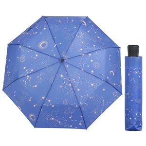 Parapluie pliant automatique 190T en pongee, trois sections, baleines en alliage, portable, pour adultes, toutes saisons, mode minimaliste, bleu, personnalisable - Product Image 2