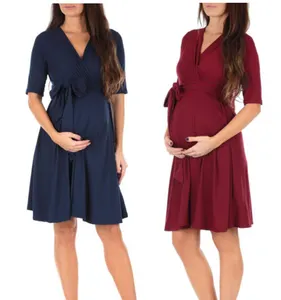 Custom Casual Soft Photoshoot Pregnant Clothes Pregnancy Elegant Midi Clothing Maternity Dress For Women