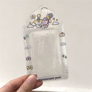 Mini ID Photo Magnetic Card Keychain Holder Mobile Transparent Glitter Design Kpop Pvc Photocard Holder - Product Image 4