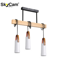 Lustre en céramique décoratif nordique SkyCam, style simple, pour salon, avec ampoules suspendues, en bois