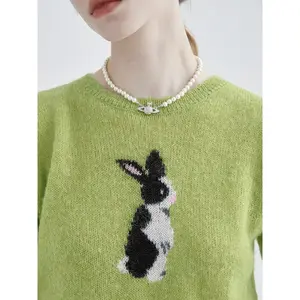 2024 New Summer Women's Clothing Niche Fun Bunny Jacquard Fashionable Round Neck Loose Sweater