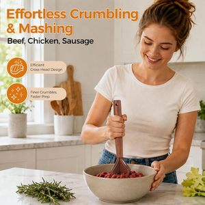 Écraseur à viande en bois, pilon à viande, hachoir à viande, outil pour écraser les hamburgers, écraseur de pommes de terre et de haricots, déchiqueteur de poulet et de bœuf, ustensile de cuisine - Product Image 5