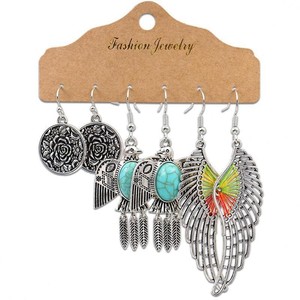Vintage Alloy Drop <b>Earrings</b> Antique Silver Plated Women's Fashion Dangle <b>Earrings</b> With <b>Wings</b> Pattern Party Jewelry - Product Image 5