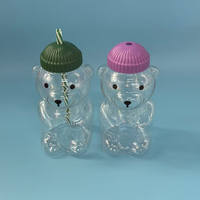 Gobelets et bouteilles en plastique PET en forme d'ours en peluche, vides, de qualité alimentaire, 350 ml, 420 ml, 500 ml, 700 ml, avec paille - Vente directe usine