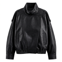 Blouson Moto Unisexe en Cuir PU avec Logo Personnalisé, Col Montant, Fermeture Éclair, Coupe Ample, Couleur Unie, Manches et Longueur Standard, Hiver