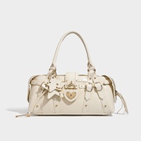 Nouveau Sac Moto Rétro Été 2026, Sac Boston à Rivets à Bandoulière Unique, Style Sexy pour Femme, Sac à Bandoulière en PU et Polyester avec Fermeture Éclair
