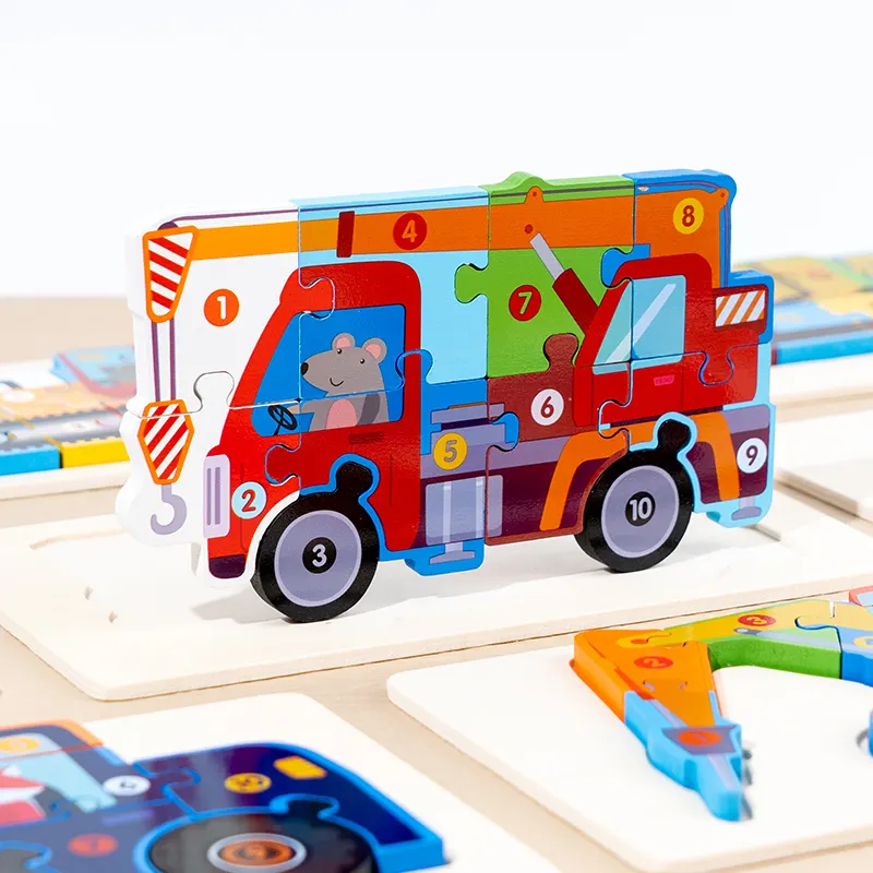 Promotional Best Popular 3D Eco-Friendly Toy Vehicles Car Cartoon Kids Games Baby Custom Education Children Wooden Jigsaw Puzzle