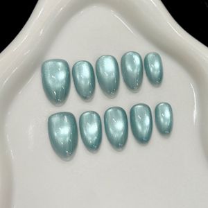 Nuevo Producto Lanzado, Uñas Postizas Hechas a Mano con Efecto Ojo de Gato y Cuentas de Vidrio Color Rubí Vino Tinto, para Aclarar la Piel, Primavera/Verano - Product Image 3