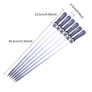 6 brochettes de barbecue en acier inoxydable avec long manche en <span class=keywords><strong>bois</strong></span>, réutilisables, pour hot-dogs, poissons et viandes - Product Image 2