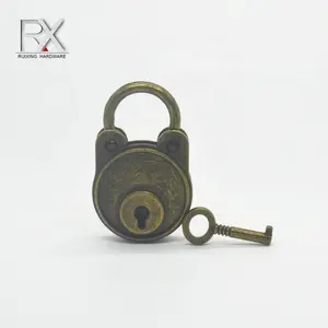 Antique brass zinc alloy metal decorative bear padlock with key lock ring latch jewelry box lock clasp buckle for bag case lock