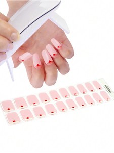 20 pièces de bandes adhésives semi-durcies pour ongles, effet gel, longue tenue, brillantes, avec confettis et paillettes, base nude, autocollantes, pour manucure DIY à domicile - Product Image 6