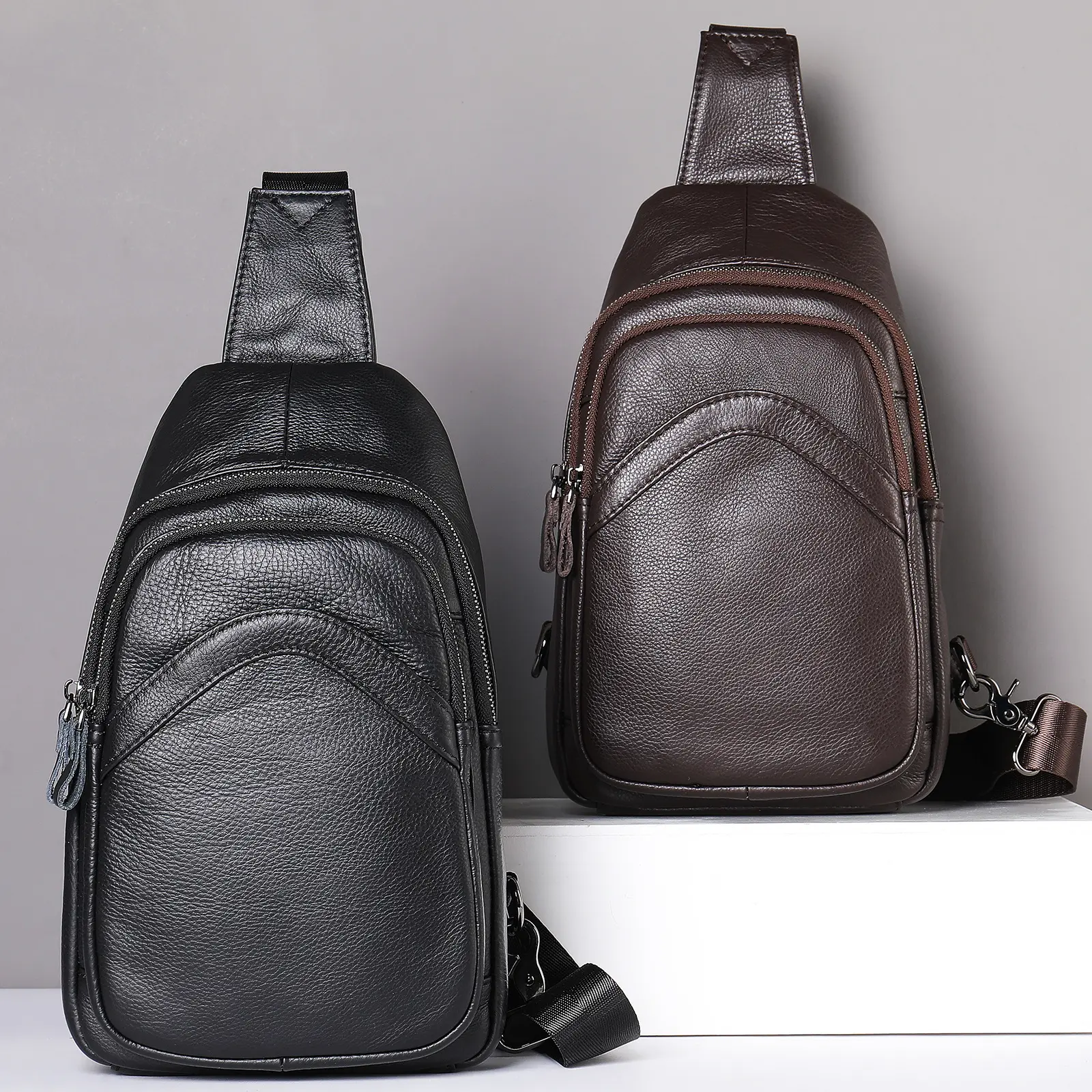 Men's chest bag messenger shoulder bags crossbody travelling handbags genuine leather sling bags for men