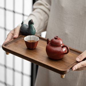 Walnut Wood <b>Tea</b> <b>Tray</b> Tang Dynasty Style Solid Wood Serving Platter For <b>Tea</b> Ceremony And Dessert Presentation - Product Image 1