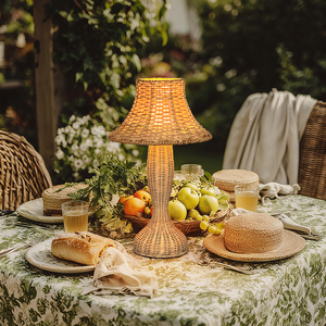 Personalizzabile naturale fatto a mano in Rattan tessuto tavolo <span class=keywords><strong>E14</strong></span> in bambù <span class=keywords><strong>paralume</strong></span> regolabile per banchetti di nozze ristoranti decorazioni per la casa - Product Image 2