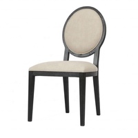 Chaise de salle à manger P2194 vintage Louis XV à dossier ovale en bois massif, rembourrée en tissu de lin beige, pour la maison, la villa, l'hôtel