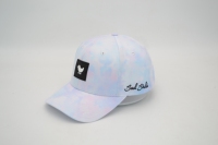 Casquette de golf personnalisée tie-dye pastel structurée à 6 panneaux en sergé de coton avec logo en caoutchouc classique et broderie latérale