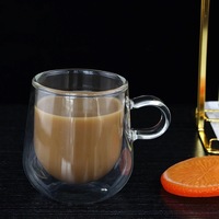 Vente en gros de tasse à café et thé en verre à double paroi en borosilicate transparent pour café, lait, thé, tasse résistante au froid