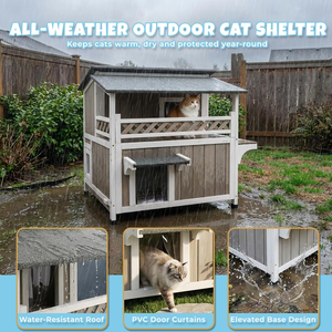 Casa para Gatos de Madera para Interiores y Exteriores, Refugio para Gatos de Dos Pisos Resistente a la Intemperie, Casa para Gatos Cerrada de Múltiples Niveles - Product Image 5