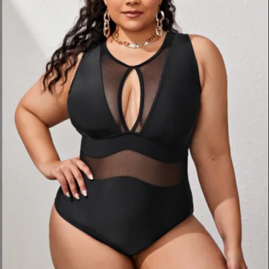 Custom New Black Sexy Plus Size One Piece Bikini Front Hollow Out Back Tie Swimsuit Women Sportswear Fitness Swimwear