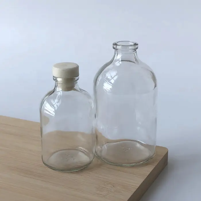 50Ml 100Ml Gegoten Heldere Glazen Flesje Vloeibare Medische Flessen Met Rubberen Stop