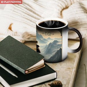 Frosted Black 11oz <b>Ceramic</b> Mug Heat Color Changing <b>Cup</b> With Mountain Art Design - Product Image 3