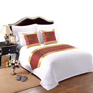 Venta al por mayor King Size Plain 5 Star 100 Cotton Luxury White Stripe Hotel Juegos de cama Juego de sábanas con bordado