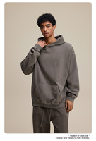 Sudadera con Capucha de Algodón 100% de 480 GSM, Estilo Streetwear, Super Pesada, con Efecto Desgastado, para Hombre, Color Negro, para Imprimir