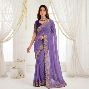 AARA Fashion <b>Purple</b> Embroidered Rayon <b>Saree</b> Blouse Women Traditional Wedding Wear India Pakistan Style Floor Length Regular Fit - Product Image 1