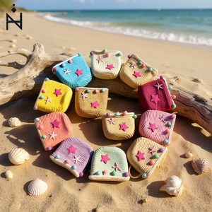 Sac en paille tressé étoile de mer 12x14cm, mini panier en jonc de mer, accessoire de mode style bohème pour femme - Product Image 3