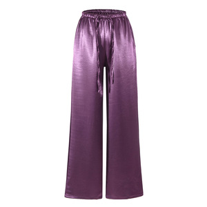Nuovi <span class=keywords><strong>Pantaloni</strong></span> Primaverili Stile Europeo e Americano Vintage, <span class=keywords><strong>Pantaloni</strong></span> <span class=keywords><strong>Lunghi</strong></span> a Gamba Larga con Vita Elastica in Raso per <span class=keywords><strong>Donna</strong></span> - Product Image 2