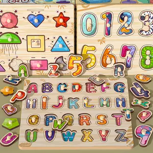 Деревянная головоломка с буквами алфавита для детей, доска с номерами мультяшных животных, для раннего развития, Монтессори, деревянная игрушка