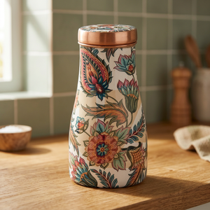 Handmade Meena Print Copper Water Bottle Jar Traditional Pure Copper Water Storage <b>Container</b> Elegant Artisan Metal Drinkware - Product Image 6