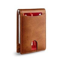 Dompet & Tempat Kartu Pria & Wanita Kulit Asli Minimalis RFID Anti-pencurian, Logo Custom Tersedia