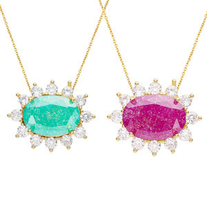 2024 tempérament luxe ovale fleur <span class=keywords><strong>vert</strong></span> <span class=keywords><strong>violet</strong></span> pierres précieuses mode coloré diamant collier en acier inoxydable femmes collier bijoux - Product Image 1
