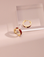 Boucles d'oreilles créoles en argent sterling S925 avec émail rouge chinois, design classique à fermoir doré