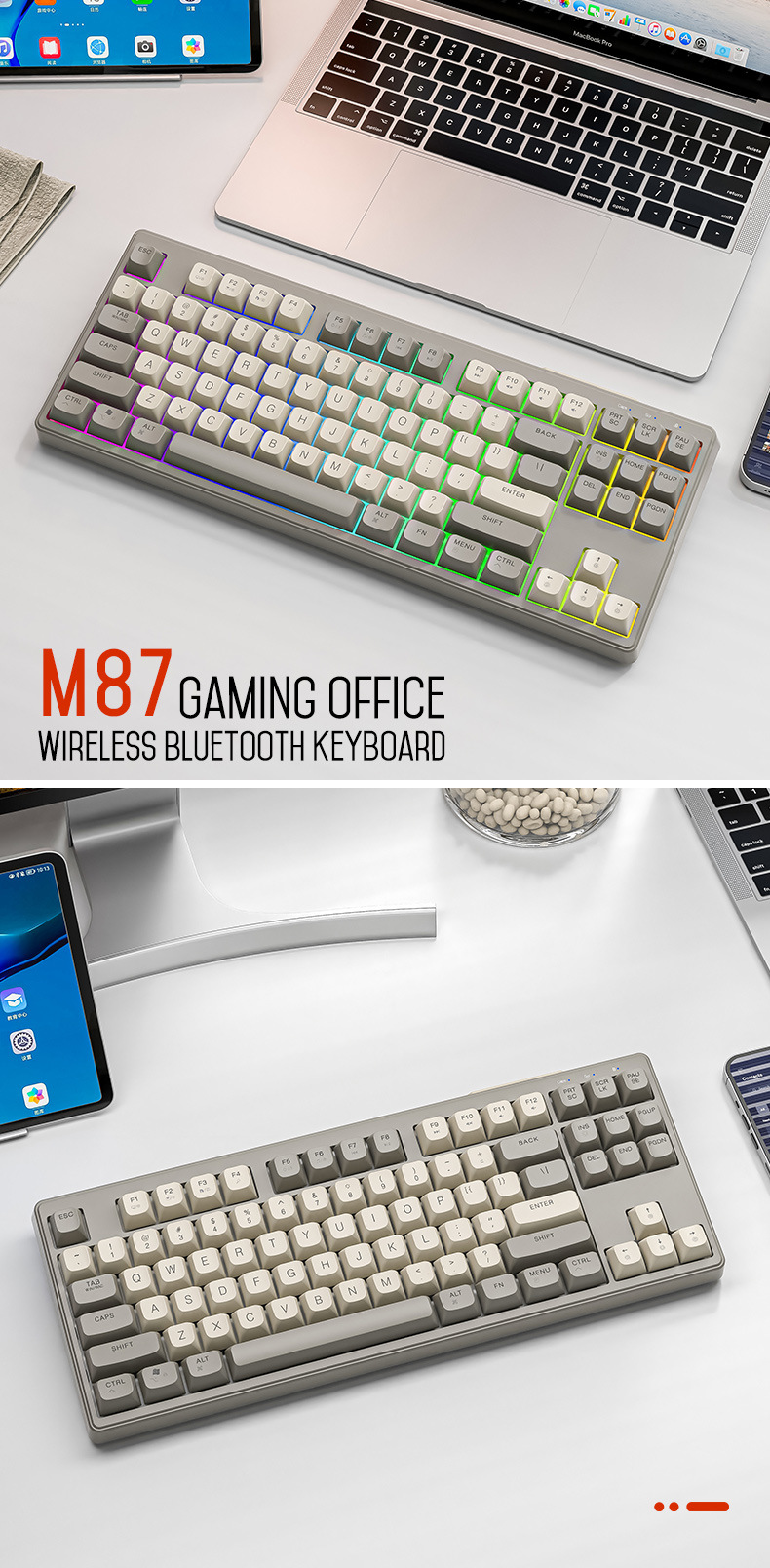 M87 TKL Draadloos Gaming Toetsenbord - Bluetooth & 2.4GHz, RGB Verlichting, 4000mAh Batterij