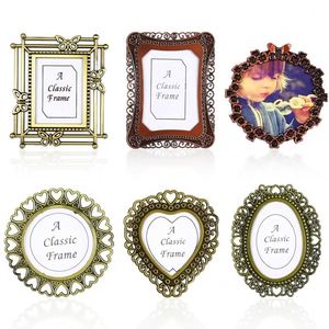 Small Round Photo <b>Vintage</b> Baroque Desktop Display Antique Bronze Heart Carved Metal <b>Picture</b> <b>Frame</b> for Weddings - Product Image 1