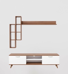 Craft A5 <strong>Tv</strong> Unit With Wall Shelf <strong>Tv</strong> <strong>Stand</strong> With Bookshelf Wall Mounted Shelves Modern Standing Basket <strong>Walnut</strong> - Product Image 3