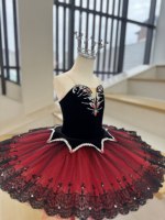 Gaun Tutu Balet Spanyol Merah Hitam Profesional untuk Anak Perempuan, Tutu Pancake untuk Pertunjukan Panggung & Kompetisi Don Quixote