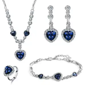 Rts 4 Stks/set Groothandel Hot Mode Sieraden Set Effen Crystal Diamant Hart Bijoux Sieraden Set Voor Vrouwen 2024