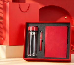 Coffret Cadeau Luxe Rouge en Cuir PU : Carnet, Gobelet et Stylo – Impression UV Personnalisée sur Boîte pour Promotion d'Entreprise et Commandes en Gros - Product Image 1
