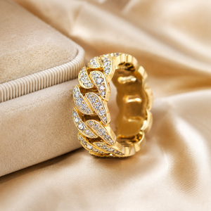 Anello con Catena Cubana e Zirconi per Uomo, Gioiello da Dito alla Moda e Trendy - Product Image 3