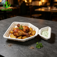 SUMKOKA Barquette 284mm 100% compostable en bagasse pour poulet rôti, 2 compartiments, boîte à emporter jetable en pulpe de canne à sucre