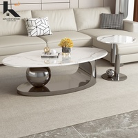 Table basse moderne en acier inoxydable et pierre, plateau en marbre de luxe, table centrale pour salon