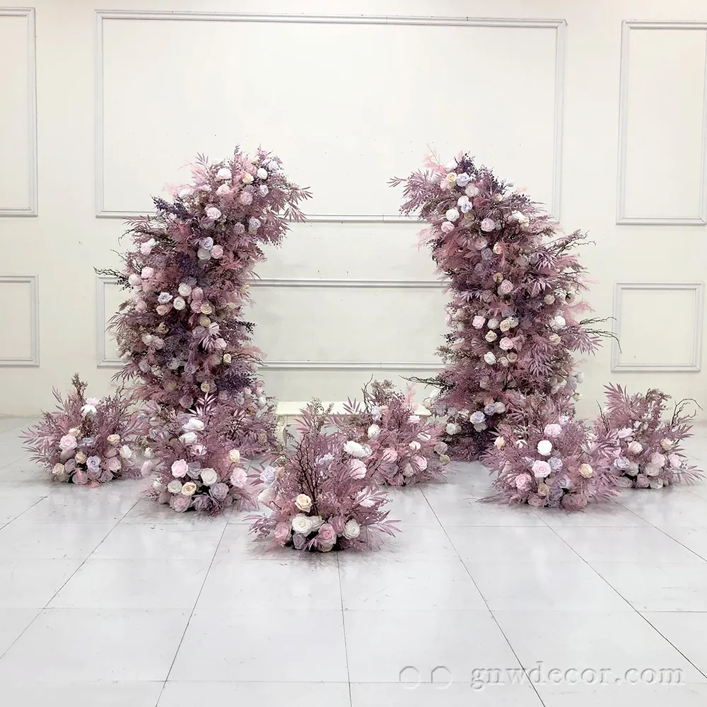 GNW artificial Purple wedding arch decorated floral metal arch for wedding background event decoration