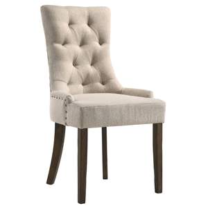 DB Home <b>Office</b> Arm <b>Chair</b> <b>Beige</b> and Weathered Oak Tufted Back Parson Set of 2 Antique Design Leather Furniture for Living Room - Product Image 1